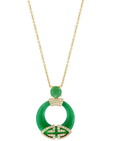 Effy Collection Effy Jade & Diamond (1/3 Ct. T.w.) Open Circle 18" Pendant Necklace In 14k Gold In Yellow Gol