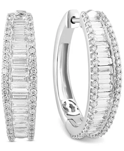 Effy Collection Effy Lab Grown Diamond Baguette & Round Hoop Earrings (2-3/8 Ct. T.w.) In 14k White Or Yellow Gold In White Gold