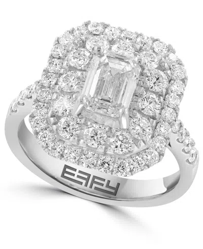 Effy Collection Effy Lab Grown Diamond Emerald- & Round-cut Halo Ring (2-1/5 Ct. T.w.) In 14k White Gold