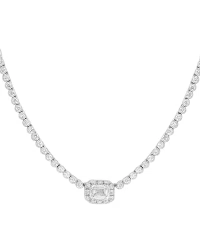 Effy Collection Effy Lab Grown Diamond Emerald- & Round-cut Halo18" Collar Necklace (2-7/8 Ct. T.w.) In 14k White Go In Gold
