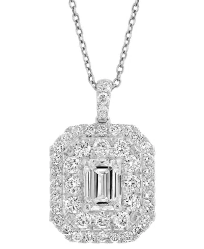 Effy Collection Effy Lab Grown Diamond Emerald- & Round-cut Pendant Necklace (2-1/8 Ct. T.w.) In 14k White Gold, 17"