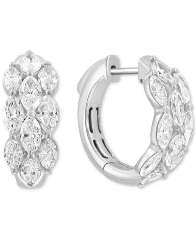 Effy Collection Effy Lab Grown Diamond Marquis Cluster Small Hoop Earrings (3-1/4 Ct. T.w.) In 14k White Gold, 0.75"