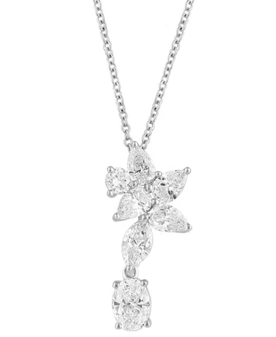 Effy Collection Effy Lab Grown Diamond Mixed-cut Floral Motif 18" Pendant Necklace (1-7/8 Ct. T.w.) In 14k White Gol In White Gold