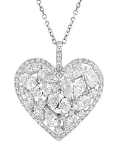 Effy Collection Effy Lab Grown Diamond Mixed-cut Heart Cluster Pendant Necklace (2-5/8 Ct. T.w.) In 14k White Gold, 