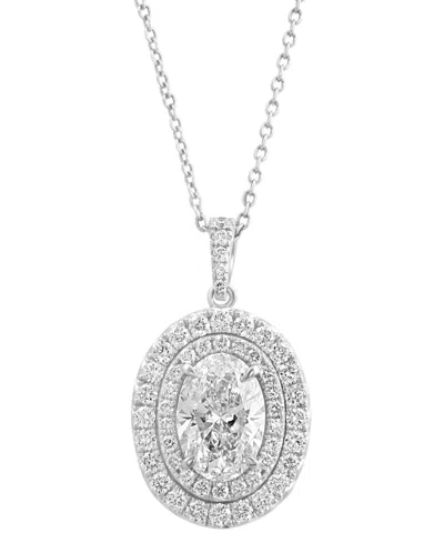 Effy Collection Effy Lab Grown Diamond Oval & Round Double Halo 18" Pendant Necklace (2-3/4 Ct. T.w.) In 14k White G In White Gold