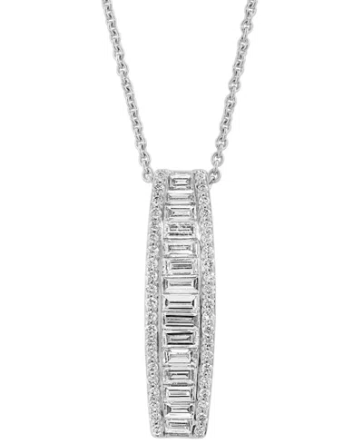 Effy Collection Effy Lab Grown Diamond Round & Baguette Linear Drop Pendant Necklace (1-3/8 Ct. T.w.) In 14k White G