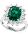 Effy Collection Effy Lab Grown Emerald (3-1/4 Ct. T.w.) & Lab Grown Diamond (1-3/8 Ct. T.w.) Halo Ring In 14k White  In Silver