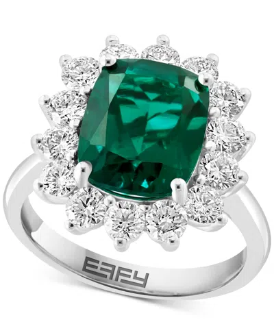 Effy Collection Effy Lab Grown Emerald (3-1/4 Ct. T.w.) & Lab Grown Diamond (1-3/8 Ct. T.w.) Halo Ring In 14k White  In Silver
