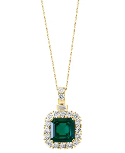 Effy Collection Effy Lab Grown Emerald (4-3/4 Ct. T.w.) & Lab Grown Diamond (1-7/8 Ct. T.w.) Halo 18" Pendant Neckla In Green