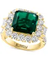 Effy Collection Effy Lab Grown Emerald (4-7/8 Ct. T.w.) & Lab Grown Diamond (2-3/8 Ct. T.w.) Halo Statement Ring In  In Gold