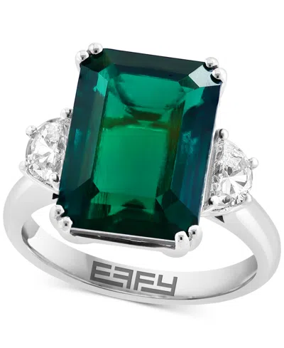 Effy Collection Effy Lab Grown Emerald (5-5/8 Ct. T.w.) & Lab Grown Diamond (1/2 Ct. T.w.) Ring In 14k White Gold In Silver