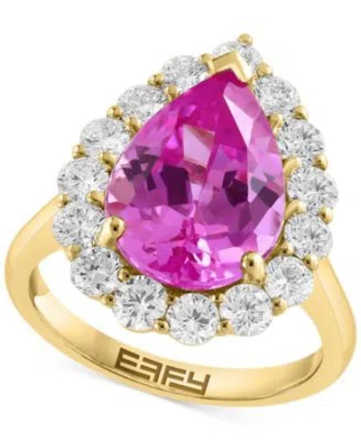 Effy Collection Effy Lab Grown Pink Sapphire Lab Grown Diamond Pear Halo Pendant Necklace Ring In 14k Gold In Yellow Gold