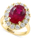 Effy Collection Effy Lab Grown Ruby (6-3/4 Ct. T.w.) & Lab Grown Diamond (1-3/8 Ct. T.w.) Halo Ring In 14k Gold In Red
