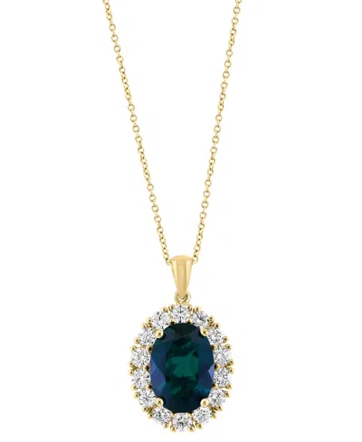 Effy Collection Effy Lab Grown Ruby (6-3/4 Ct. T.w.) & Lab Grown Diamond (1-3/8 Ct. T.w.) Oval Halo 18" Pendant Neck In Emerald