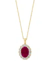 Effy Collection Effy Lab Grown Ruby (6-3/4 Ct. T.w.) & Lab Grown Diamond (1-3/8 Ct. T.w.) Oval Halo 18" Pendant Neck In Red