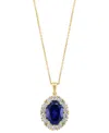Effy Collection Effy Lab Grown Ruby (6-3/4 Ct. T.w.) & Lab Grown Diamond (1-3/8 Ct. T.w.) Oval Halo 18" Pendant Neck In Sapphire