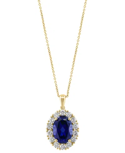 Effy Collection Effy Lab Grown Ruby (6-3/4 Ct. T.w.) & Lab Grown Diamond (1-3/8 Ct. T.w.) Oval Halo 18" Pendant Neck In Sapphire