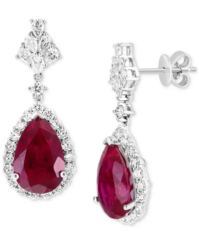 Effy Collection Effy Lab Grown Ruby (6-5/8 Ct. T.w.) & Lab Grown Diamond (1-1/2 Ct. T.w.) Teardrop Halo Drop Earring In Pink