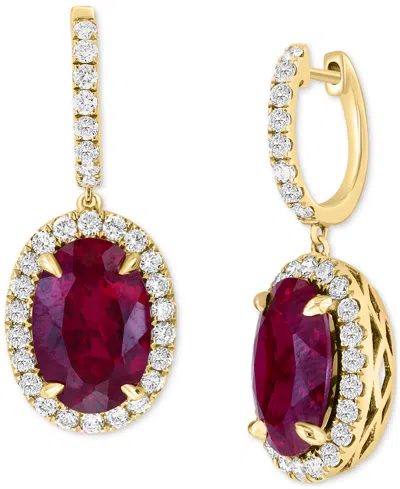 Effy Collection Effy Lab Grown Ruby (8-3/8 Ct. T.w.) & Lab Grown Diamond (1-1/5 Ct. T.w.) Halo Drop Earrings In 14k