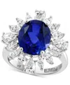 Effy Collection Effy Lab Grown Sapphire (4-1/2 Ct. T.w.) & Lab Grown Diamond (1-5/8 Ct. T.w.) Halo Ring In 14k White In Silver