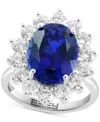 Effy Collection Effy Lab Grown Sapphire (6-5/8 Ct.t.w.) & Lab Grown Diamond (2-1/20 Ct. T.w.) Halo Ring In 14k White In Silver