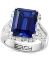 Effy Collection Effy Lab Grown Sapphire (7-5/8 Ct. T.w.) & Lab Grown Diamond (1 Ct. T.w.) Halo Statement Ring In 14k In Silver