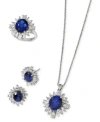 Effy Collection Effy Lab Grown Sapphire Lab Grown Diamond Starburst Halo 18 Pendant Necklace Ring Stud Earrings Coll In Blue