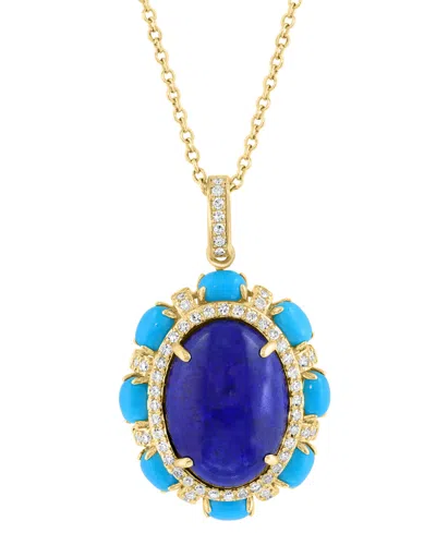 Effy Collection Effy Lapis Lazuli, Sleeping Beauty Turquoise & Diamond (1/4 Ct. T.w.) Pendant Necklace In 14k Gold,  In Multi