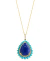 Effy Collection Effy Lapis Lazuli, Turquoise, & Diamond (1/5 Ct. T.w.) Pear Halo 18" Pendant Necklace In 14k Gold In Lapis Lazuli