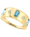Effy Collection Effy London Blue Topaz (1-1/6 Ct. T.w.) & Diamond (1/20 Ct. T.w) Band Ring In 14k Yellow Gold In Blue Topaz