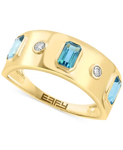 Effy Collection Effy London Blue Topaz (1-1/6 Ct. T.w.) & Diamond (1/20 Ct. T.w) Band Ring In 14k Yellow Gold
