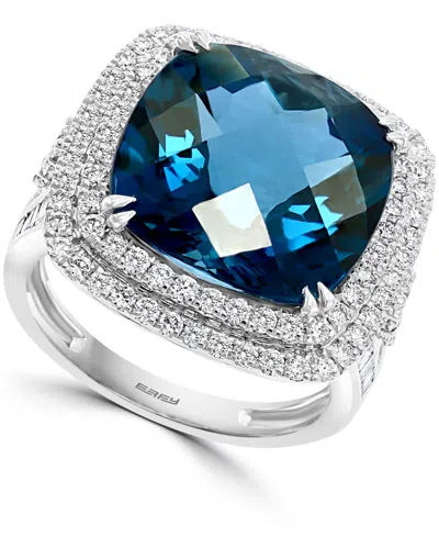 Effy Collection Effy London Blue Topaz (12-1/3 Ct. T.w.) & Diamond (1-1/5 Ct. T.w.) Halo Statement Ring In 14k White In London Blue Topaz,white Gold