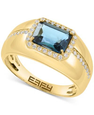 Effy Collection Effy London Blue Topaz (2-1/3 Ct. Tw.) & Diamond (1/6 Ct. T.w.) Ring In 14k Gold Over Silver