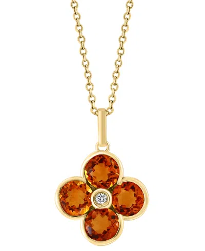 Effy Collection Effy London Blue Topaz (2-1/3 Ct. T.w.) & Diamond Accent Flower 18" Pendant Necklace In 14k Yellow G