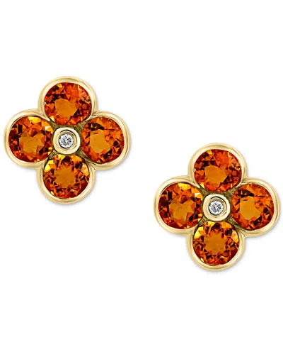Effy Collection Effy London Blue Topaz (2-5/8 Ct. T.w.) & Diamond Accent Flower Stud Earrings In 14k Yellow Gold (al