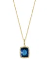 Effy Collection Effy London Blue Topaz (4-1/5 Ct. T.w.) & Diamond (1/10 Ct. T.w.) Halo 18" Pendant Necklace In 14k G