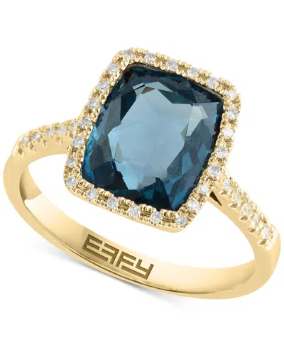Effy Collection Effy London Blue Topaz (4-1/5 Ct. T.w.) & Diamond (1/8 Ct. T.w.) Halo Statement Ring In 14k Gold