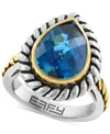 Effy Collection Effy London Blue Topaz Rope Framed Pear Ring (6-1/2 Ct. T.w.) In Sterling Silver & 14k Gold-plate In Blue Topaz