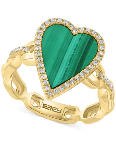 Effy Collection Effy Malachite (13 X 10mm) & Diamond (1/4 Ct. T.w.) Heart Ring In 14k Gold Over Silver In Green
