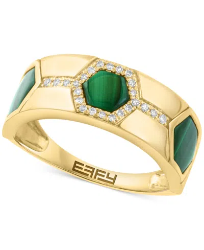 Effy Collection Effy Malachite & Diamond (1/10 Ct. T.w.) Hexagon Band In Gold Plated Silver In Green