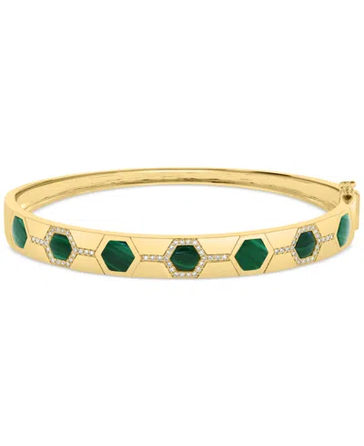 Effy Collection Effy Malachite & Diamond (1/5 Ct. T.w.) Bangle Bracelet In 14k Gold-plated Sterling Silver In Green