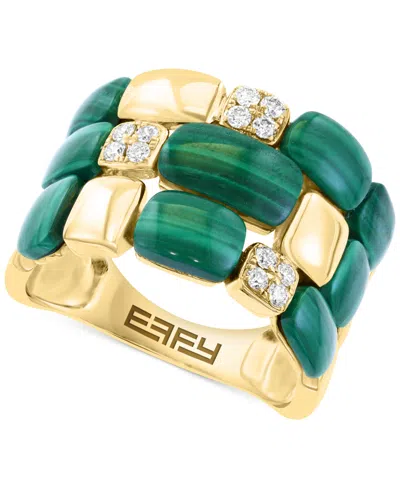 Effy Collection Effy Malachite & Diamond (1/5 Ct. T.w.) Triple Row Statement Ring In 14k Gold