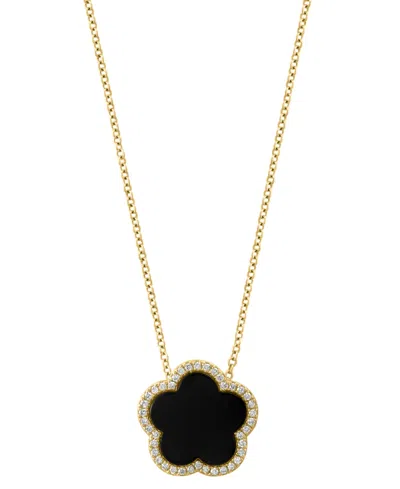 Effy Collection Effy Malachite & Diamond (1/6 Ct. T.w.) Flower Halo 18" Pendant Necklace In 14k Gold (also In Onyx) In Black