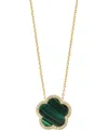 Effy Collection Effy Malachite & Diamond (1/6 Ct. T.w.) Flower Halo 18" Pendant Necklace In 14k Gold (also In Onyx) In Green
