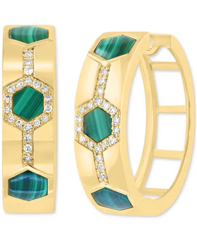 Effy Collection Effy Malachite & Diamond (1/6 Ct. T.w.) Small Hoop Earrings In 14k Gold, 0.86" In Green