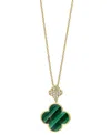 Effy Collection Effy Malachite & Diamond (1/8 Ct. T.w.) Clover 18" Pendant Necklace In 14k Gold In Yellow Gold