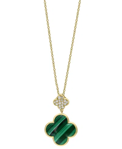Effy Collection Effy Malachite & Diamond (1/8 Ct. T.w.) Clover 18" Pendant Necklace In 14k Gold In Yellow Gold