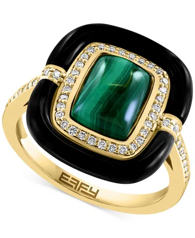 Effy Collection Effy Malachite, Onyx, & Diamond (1/5 Ct. T.w.) Statement Ring In 14k Gold In Black