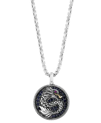 Effy Collection Effy Men's Black Sapphire (7/8 Ct. T.w.) & Ruby (1/20 Ct. T.w.) Dragon Disc 22" Pendant Necklace In  In Blue