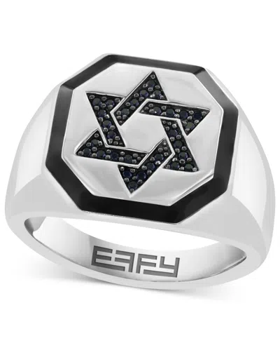 Effy Collection Effy Men's Black Spinel (1/6 Ct. T.w.) & Black Enamel Star Of David Ring In Sterling Silver